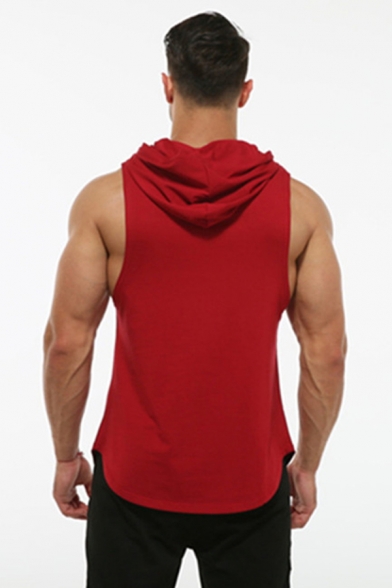 Mens Fashionable Tank Top Patterned Hooded Fitted Sleeveless Tank Top