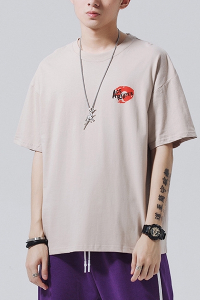 Popular Mens Letter Ace Reaper Graphic Short Sleeve Crew Neck Oversize T Shirt
