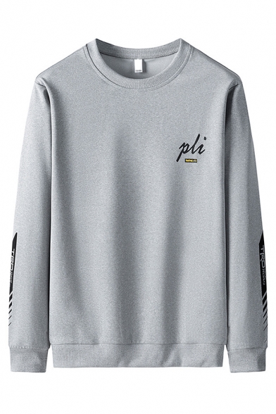 Sportive Mens Letter Pli Festival Printed Pullover Long Sleeve Round Neck Regular Fitted Sweatshirt