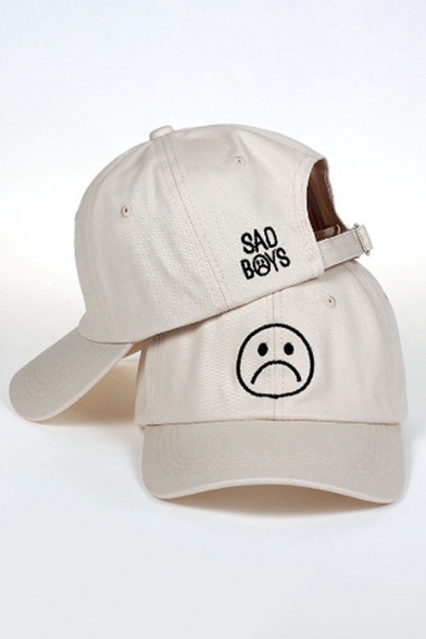 Cool Letter Sad Boys Cartoon Sad Face Embroidered Cap