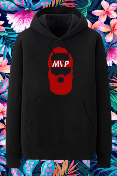 Cool Mens Character Pattern Letter Mvp Pocket Drawstring Long Sleeve Regular Fit Graphic Hooded Sweatshirt