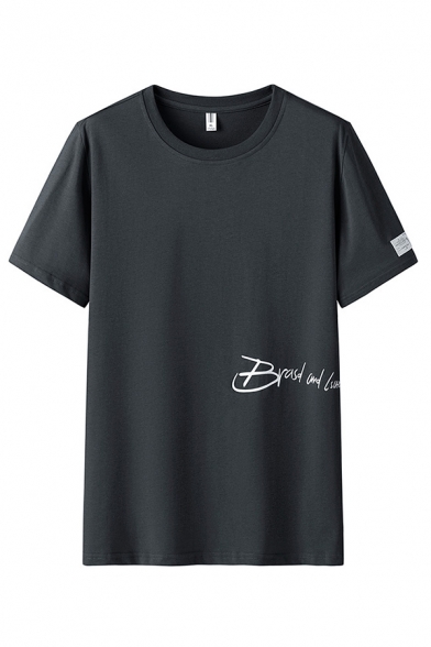 Cool Mens Letter Brasd and Printed Short Sleeve Crew Neck Loose Fit T-shirt