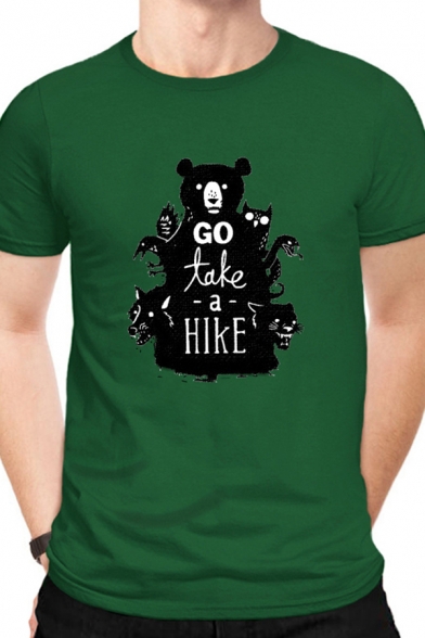 Mens Basic Animal Letter Go Take a Hike Printed Round Neck Short Sleeve Regular Fit Tee Top
