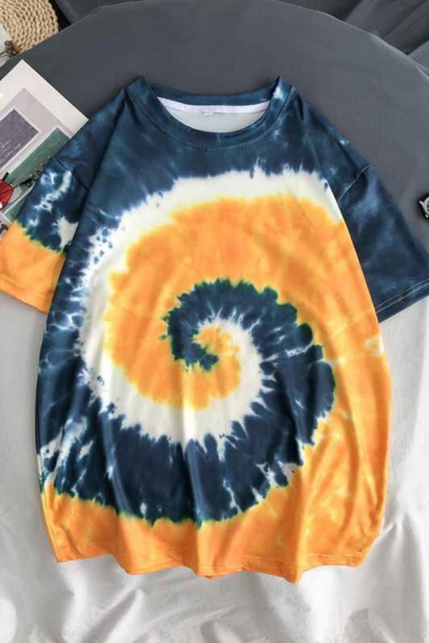 Popular Mens Tie Dye Pattern Short Sleeve Round Neck Relaxed Fitted T-Shirt