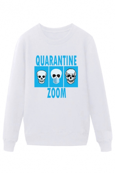 Trendy Mens Skull Mask Letter Quarantine Zoom Printed Pullover Long Sleeve Round Neck Regular Fit Graphic Sweatshirt