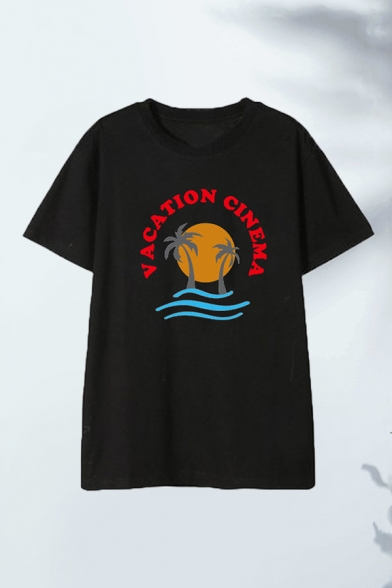Trendy Mens Vacation Cinema Tree Graphic Short Sleeve Crew Neck Loose T Shirt