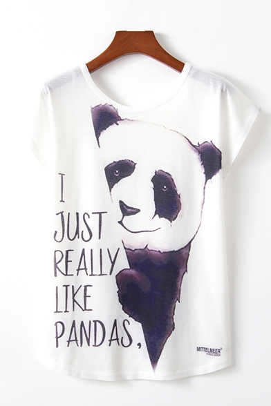 

Basic Letter I Just Really Like Pandas Cartoon Panda Graphic Short Sleeve Round Neck Relaxed T Shirt, LC637758