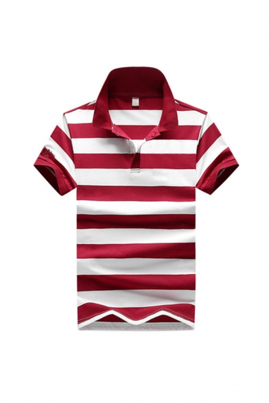 Basic Polo Shirt Striped Printed Button Detail Spread Collar Regular Fitted Short Sleeve Polo Shirt for Men