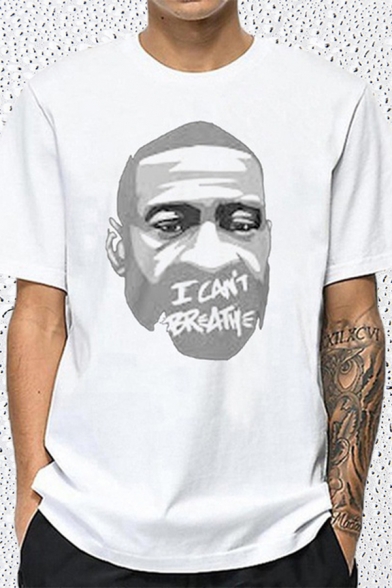 Cool Mens Letter I Can't Breathe Figure Graphic Short Sleeve Crew Neck Relaxed Fitted T Shirt