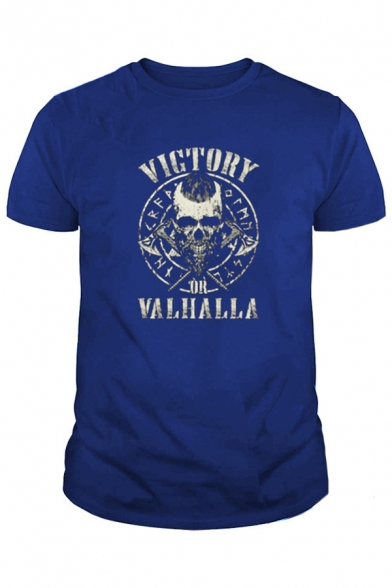 Fashionable Skull Letter Victory Print Crew Neck Short Sleeve Regular Fit T-Shirt for Men