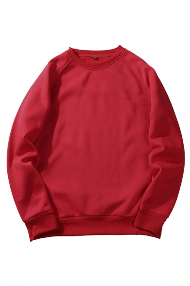 Mens Casual Solid Color Long Sleeve Regular Fit Round Neck Pullover Sweatshirt