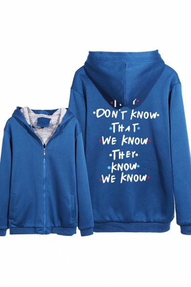 Popular They Don't Know That We Know Letter Printed Long Sleeve Zip up Sherpa Liner Loose Hoodie