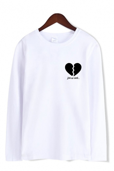Simple Mens Heartbreak Letter Printed Raglan Long Sleeve Round Neck Regular Fit Graphic T-Shirt