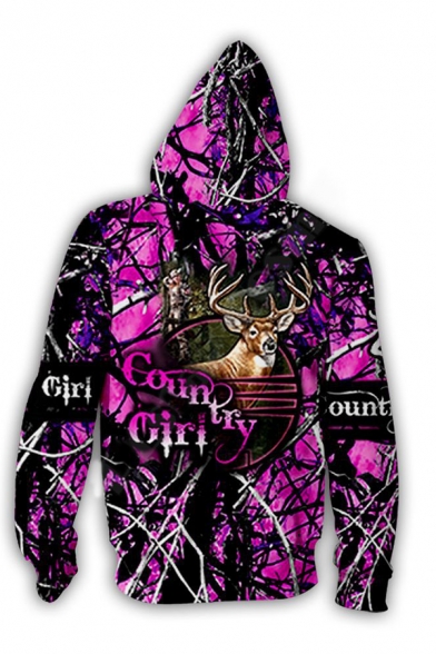 Stylish Mens Letter Country Girl 3D Cartoon Graphic Drawstring Long Sleeve Zipper Front Relaxed Hoodie