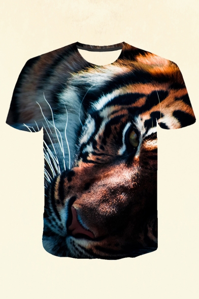 Casual T-Shirt Tiger 3D Printed Short Sleeve Crew Neck Regular Fitted T-Shirt for Men
