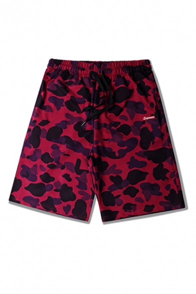 Cool Fashion Camouflage Printed Drawstring Waist Relaxed Sports Sweat Shorts for Men