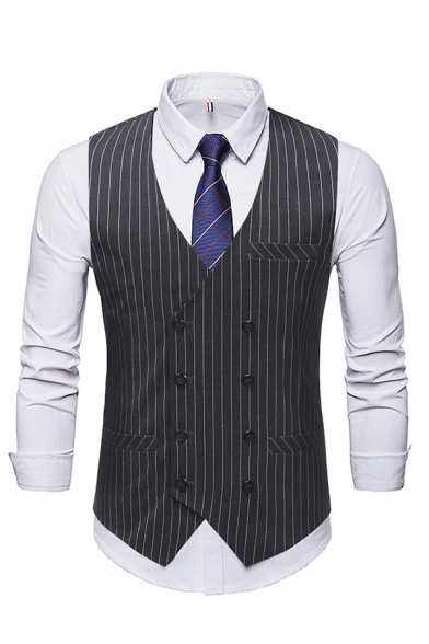 Mens Trendy Classic Stripes Printed Single Breasted Slim Fit Business Suit Vest