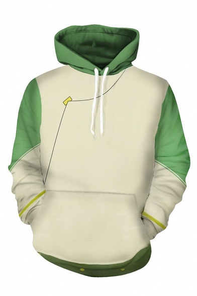 Popular Guys Contrasted Arrow Pattern Long Sleeve Drawstring Pouch Pocket Loose Hoodie