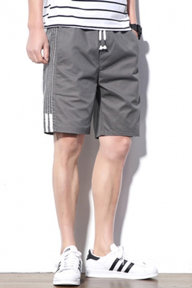 Retro Mens Relax Shorts Side Stripe Knee-Length Drawstring Waist Regular Fitted Relax Shorts