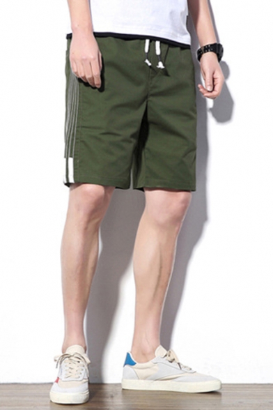 Retro Mens Relax Shorts Side Stripe Knee-Length Drawstring Waist Regular Fitted Relax Shorts