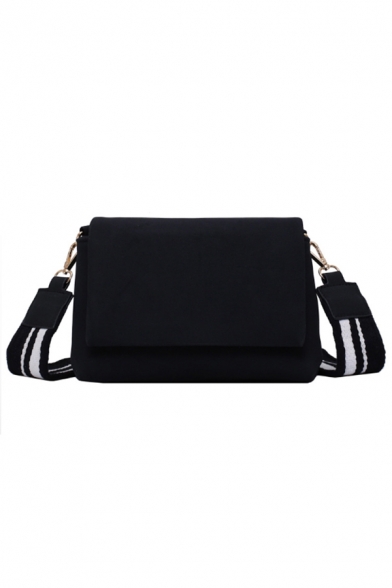 Simple Plain Striped Wide Strap Crossbody Shoulder Bag 22*10*15 CM