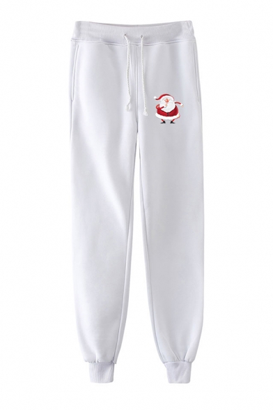 Stylish Mens Jogger Pants Santa Claus Pattern Pocket Drawstring Cuffed Mid Rise Regular Fit 7/8 Length Jogger Pants