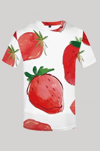 Basic 3D Tee Top Cartoon Fruit Strawberry Pattern Short Sleeve Crew Neck Fitted T-Shirt for Men