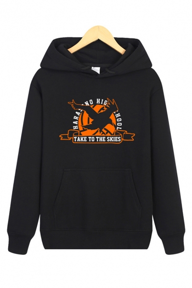Cool Boys Letter Take To The Skies Graphic Long Sleeve Drawstring Relaxed Hoodie with Pocke