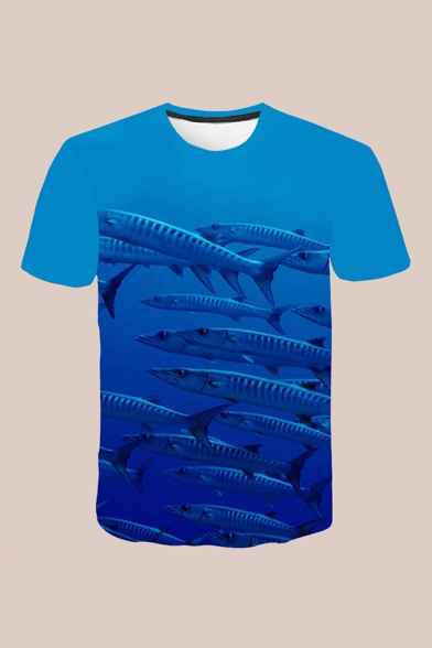 Mens 3D T-Shirt Creative Fish Printed Crew Neck Short Sleeve Regular Fitted T-Shirt