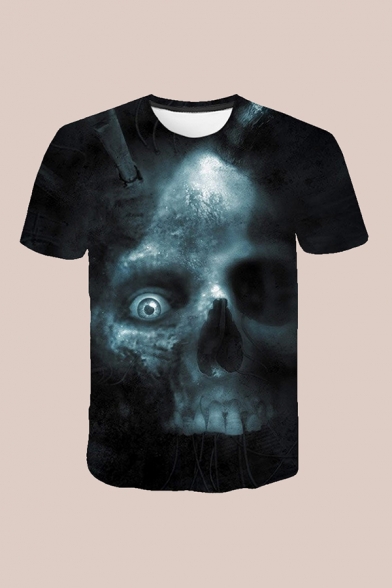 Mens 3D T-Shirt Trendy Skull Printed Crew Neck Short Sleeve Regular Fitted T-Shirt