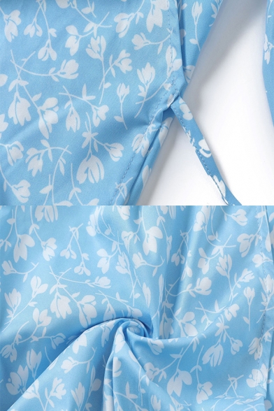 Novelty Ladies Ditsy Floral Printed Tie Slit Front Pleated Half Sleeve Surplice Neck Midi Wrap Dress