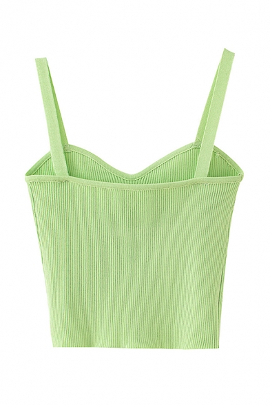 Pretty Womens Knit Sweetheart Neck Slim Fit Crop Cami Top in Green