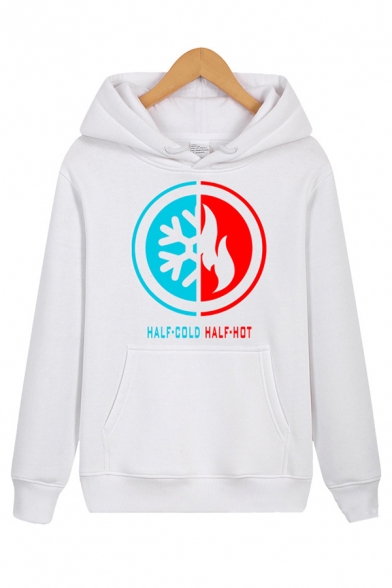 Simple Letter Half Cold Half Hot Contrasted Graphic Long Sleeve Relaxed Fit Hoodie
