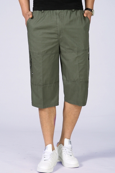 Stylish Mens Cargo Shorts Pocket Zipper Drawstring Applique Mid Rise Fitted Cargo Shorts
