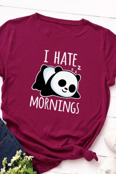 Funny Panda Letter I'M NOT LAZY Printed Round Neck Short Sleeve Loose Relaxed T-Shirt