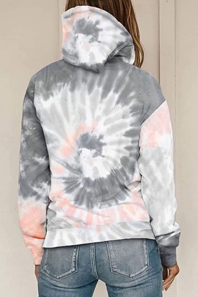 Leisure Tie Dye Printed Long Sleeve Drawstring Pouch Pocket Relaxed Fit Hoodie