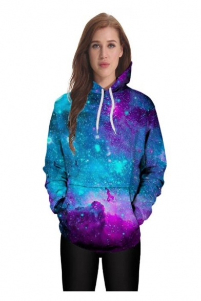 Unisex Galaxy 3D Printed Long Sleeve Color Block Hoodie Sweatshirt