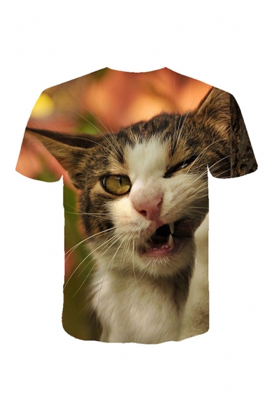 Basic Mens 3D Tee Top Cat Christmas Hat Printed Short Sleeve Regular Fitted Crew Neck Tee Top