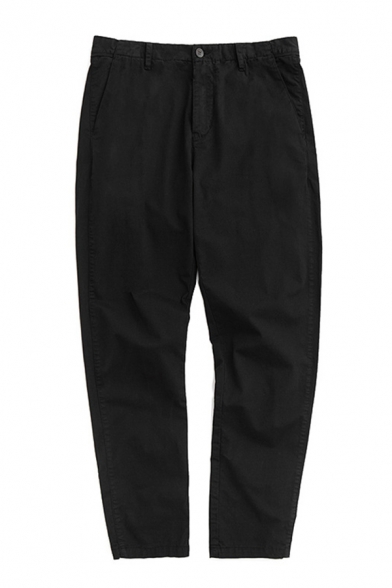 Chic Mens Lounge Pants Plain Zipper Fly Cuffed Full Length Tapered Fit Lounge Pants
