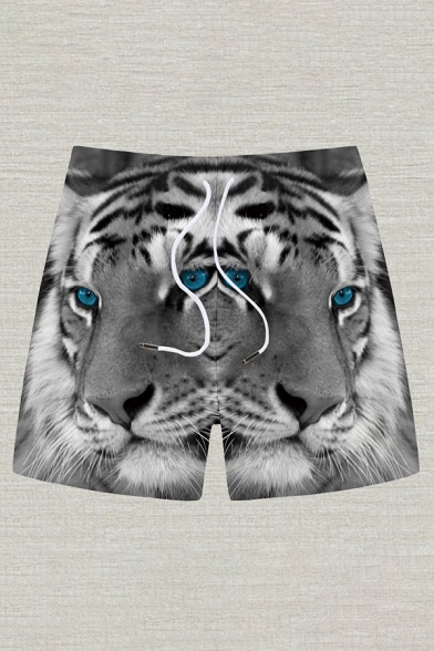 Cool 3D Mens Relax Shorts Animal Tiger Pattern Pocket Drawstring Straight Fit Mid Rise Mid Thigh Relax Shorts