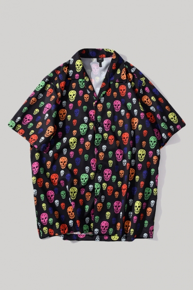 skull print button down shirt