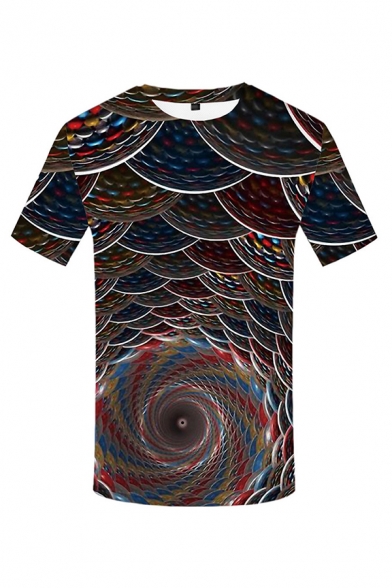 Mens 3D T-Shirt Casual Fan-shaped Vortex Printed Crew Neck Short Sleeve Slim Fitted T-Shirt