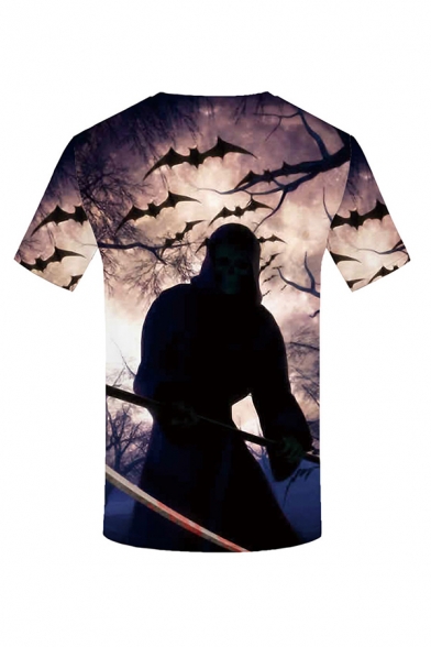 Mens 3D T-Shirt Creative Monster Bat Tree Printed Crew Neck Short Sleeve Slim Fitted T-Shirt