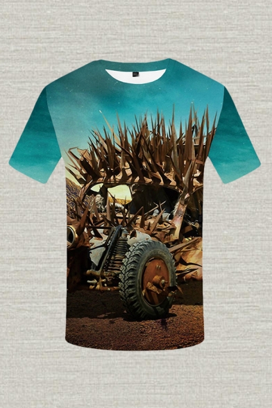 Mens 3D T-Shirt Stylish Tractor Dragon Figure Chain Elk Crown Pattern Slim Fitted Round Neck Short Sleeve T-Shirt