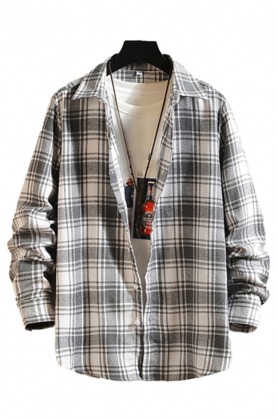 Popular Shirt Checked Pattern Button down Long Sleeve Spread Collar Regular Fitted Shirt for Men