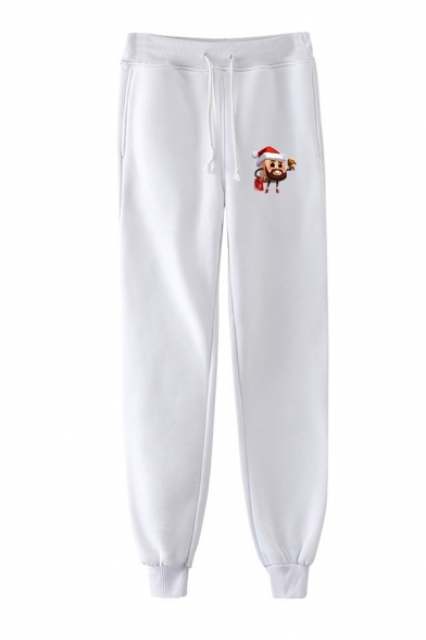 Chic Jogger Pants Cartoon Character Dog Pattern Pocket Drawstring Cuffed Mid Rise Regular Fit 7/8 Length Jogger Pants for Men