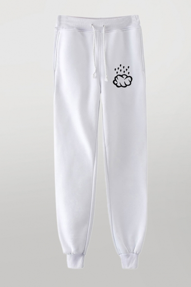 Chic Jogger Pants Cloud Rain Pattern Pocket Drawstring Cuffed Mid Rise Regular Fitted 7/8 Length Jogger Pants for Men
