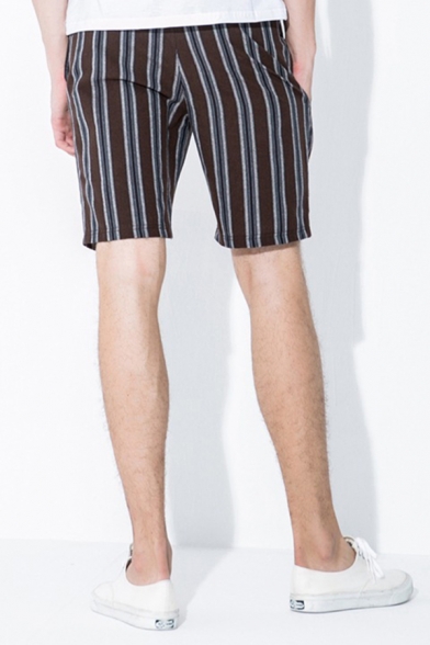 Cozy Shorts Striped Pattern Pocket Drawstring Mid Rise Regular Fit Shorts for Men
