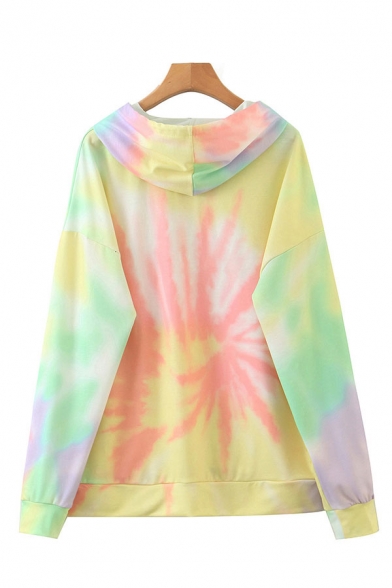 Letter Don't Be A Prick Cactus Graphic Tie Dye Long Sleeve Drawstring Pouch Pocket Relaxed Fashionable Hoodie in Yellow