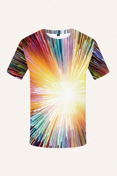 Mens 3D T-Shirt Colorful Firework Pattern Slim Fit Short Sleeve Round Neck T-Shirt